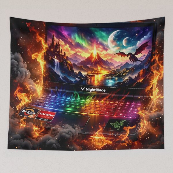 Item preview, Explosive RGB Lights gaming laptop engulfed in flames designed and sold by crayonpixels.