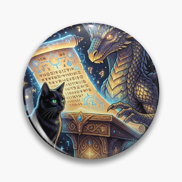 Item preview, Black Cat and Dragon Reading Ancient Scrolls Fantasy T-Shirt designed and sold by MERAKISL.
