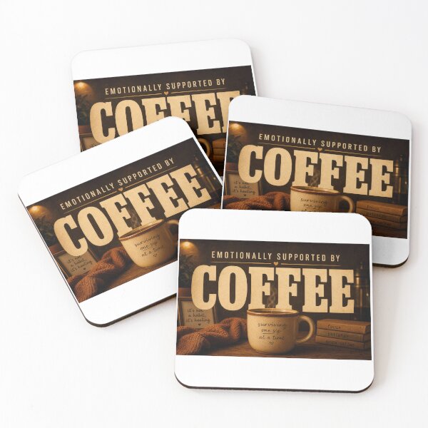 Item preview, Emotionally Supported by Coffee Funny Relatable Typography Tee Sticker Coffee Lover Gift designed and sold by sharifex.