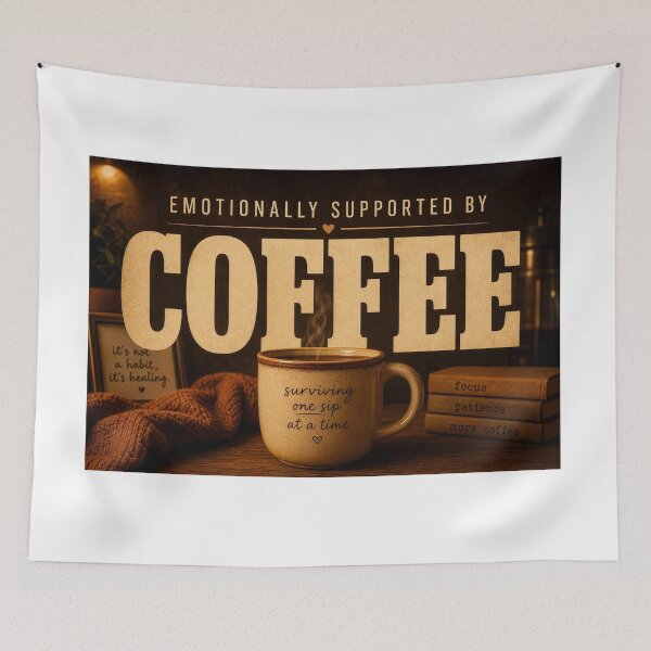 Item preview, Emotionally Supported by Coffee Funny Relatable Typography Tee Sticker Coffee Lover Gift designed and sold by sharifex.