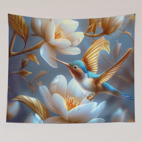 Item preview,  Golden Blue Hummingbird Botanical Art designed and sold by MargaretWiktor.
