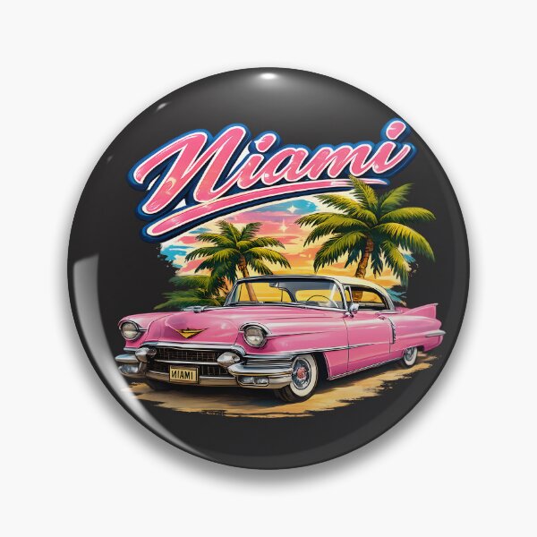 Item preview, Miami Sunset Cadillac – Retro Pink Classic Car & Palm Trees Vintage Design designed and sold by Les-Ink-Studio.
