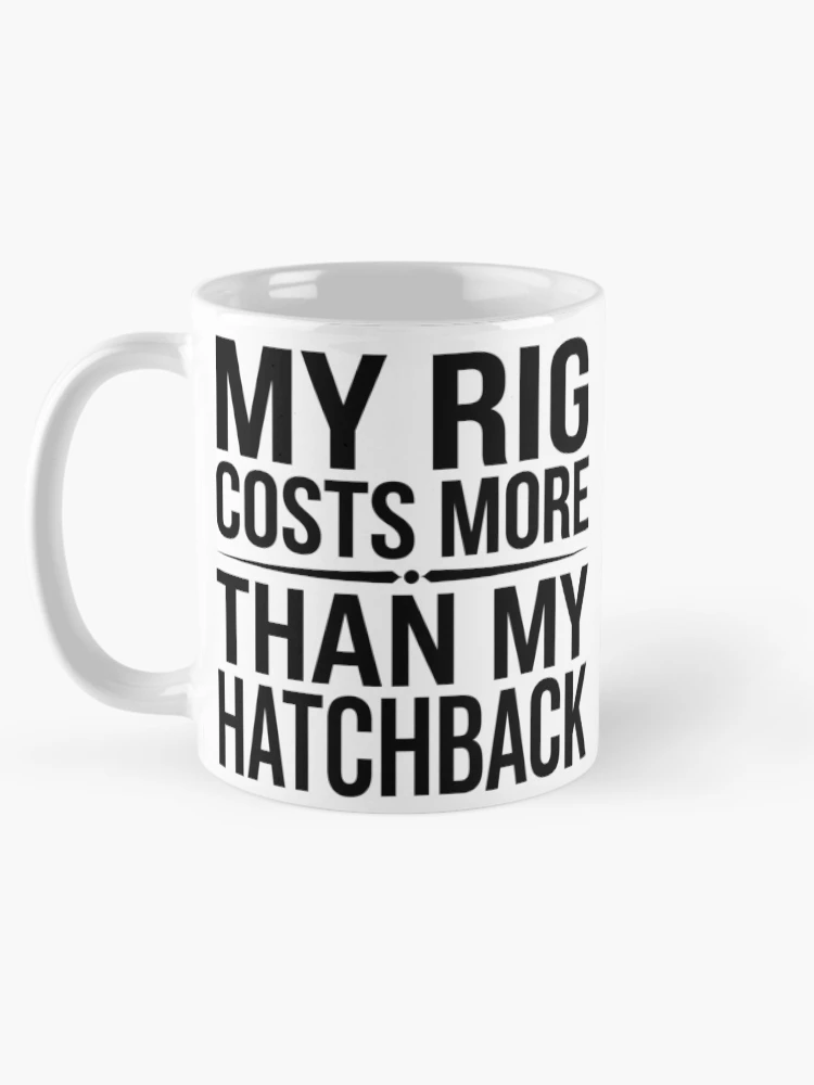 Thumbnail 5 of 6, Coffee Mug, Hatchback Vs Sim Rig Budget - Sim Racing Humor designed and sold by GarageGraphics.