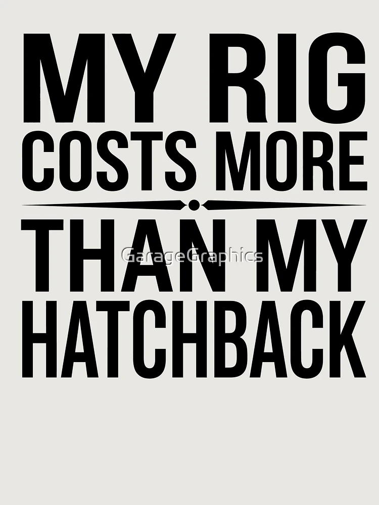 Thumbnail 6 of 6, Premium Oversized Sweatshirt, Hatchback Vs Sim Rig Budget - Sim Racing Humor designed and sold by GarageGraphics.