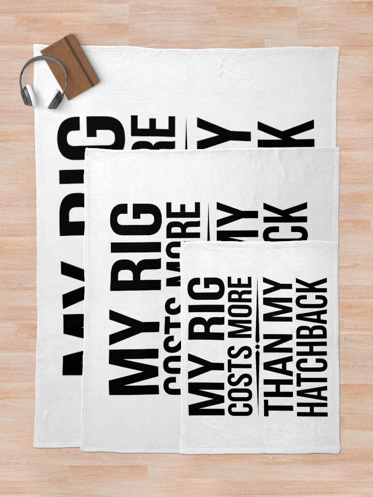 Thumbnail 5 of 6, Throw Blanket, Hatchback Vs Sim Rig Budget - Sim Racing Humor designed and sold by GarageGraphics.