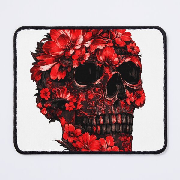 Item preview, Red Floral Sugar Skull | Gothic Day of the Dead Skull Art designed and sold by UrbanPrintVibes.