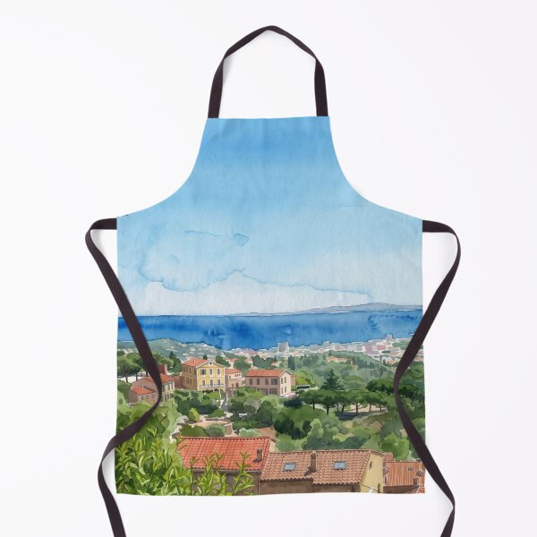 Item preview, Var Coastal Village Panorama in Watercolor Style — Digital Art Transformation from Real Photography by M.A.L.K designed and sold by M.ALK.Watercolor.