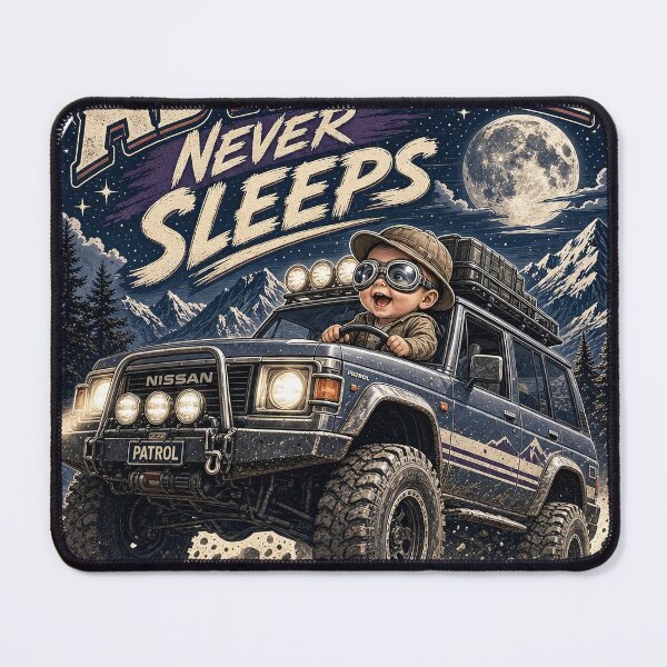 Item preview, Adventure Never Sleeps Retro Nissan Patrol Offroad 4x4 designed and sold by Luminous Trails.