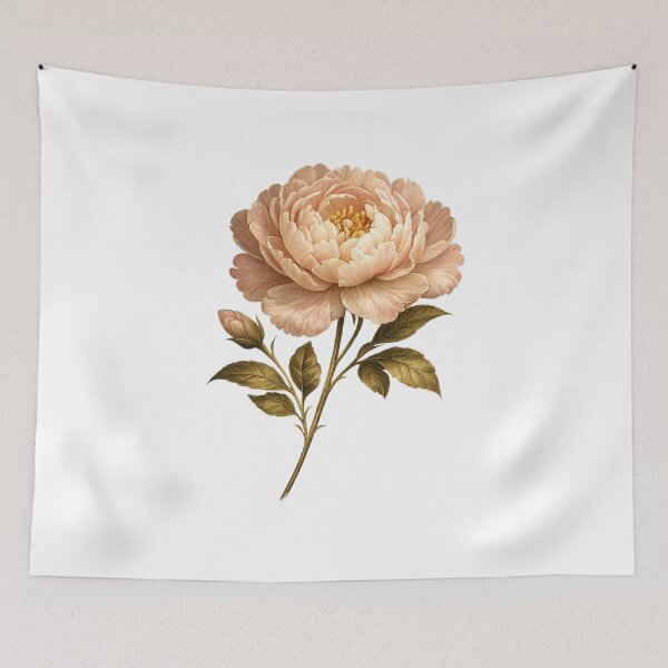 Item preview, Vintage Pink Peony Blossom – Elegant Botanical Floral Illustration designed and sold by Joyfulfabric.
