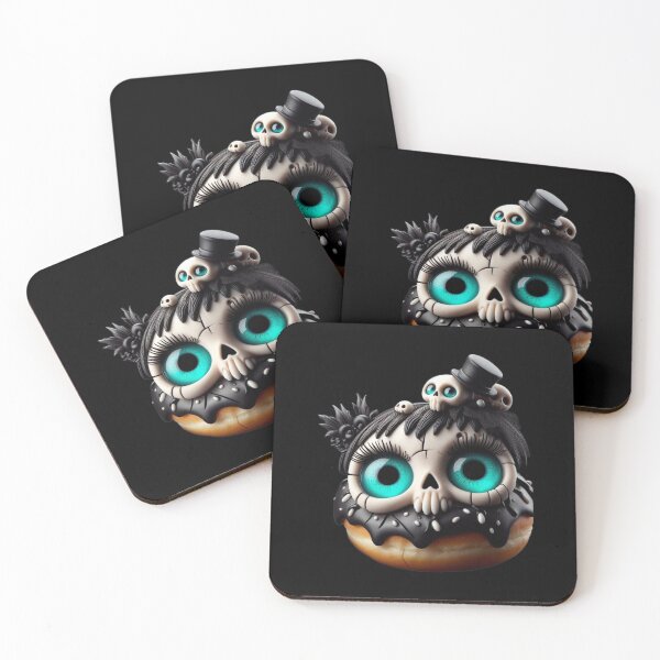 Item preview, Cosmic Coffeehouse Gothic Skull Donut with Teal Galaxy Eyes designed and sold by LujziWorld.