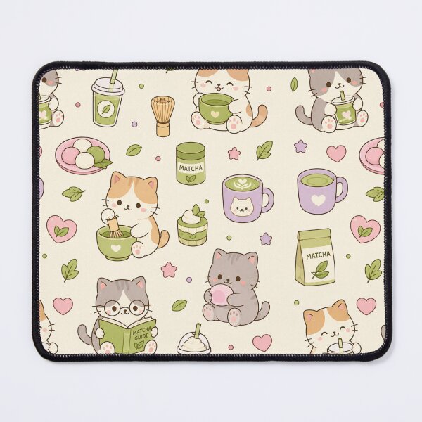 Item preview, Cozy Matcha Cat Kawaii Pattern designed and sold by Soft Berry Studio.