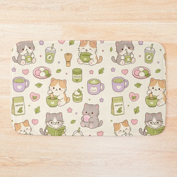 Item preview, Cozy Matcha Cat Kawaii Pattern designed and sold by Soft Berry Studio.