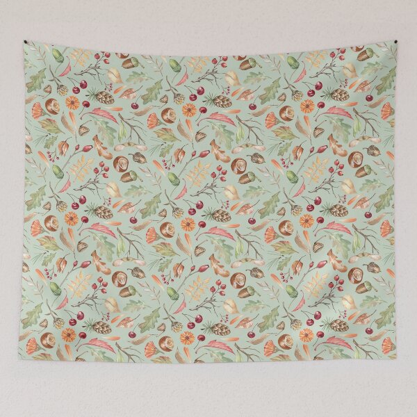 Item preview, Forest Themed Autumn Pattern on Green designed and sold by Flowersforbear.
