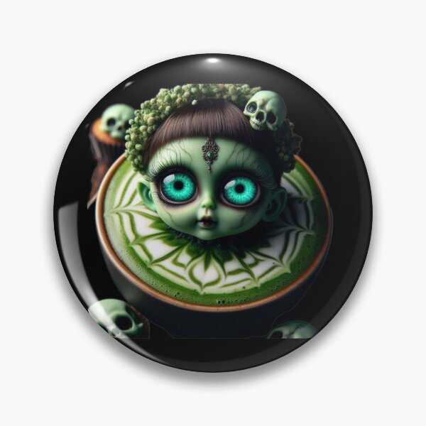Item preview, Cosmic Coffeehouse Matcha Latte Witch with Glowing Green Eyes designed and sold by LujziWorld.