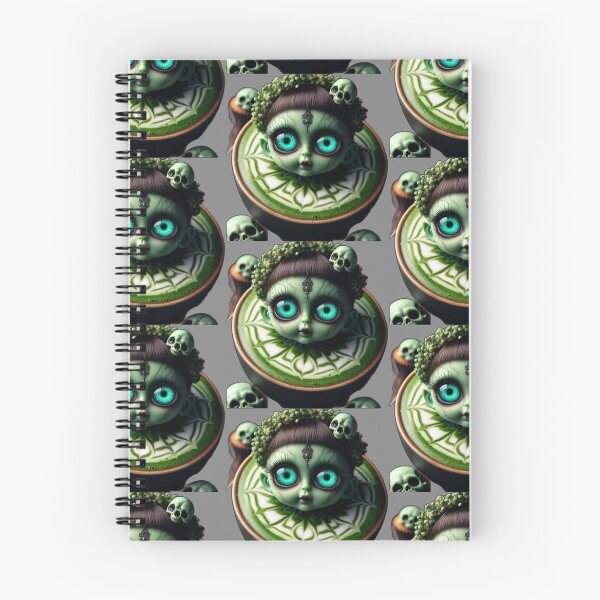 Item preview, Cosmic Coffeehouse Matcha Latte Witch with Glowing Green Eyes designed and sold by LujziWorld.