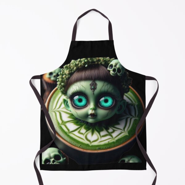 Item preview, Cosmic Coffeehouse Matcha Latte Witch with Glowing Green Eyes designed and sold by LujziWorld.