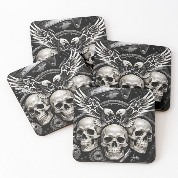 Item preview, Three Skulls with Eagles and Gears – Biker Art designed and sold by wojtas90.