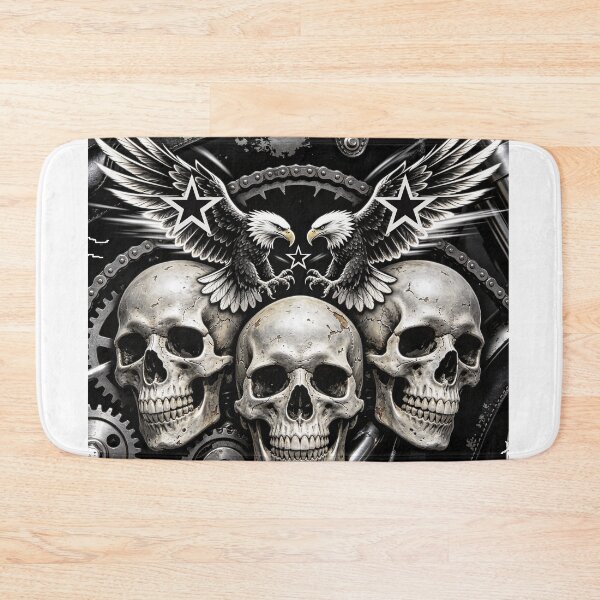 Item preview, Three Skulls with Eagles and Gears – Biker Art designed and sold by wojtas90.