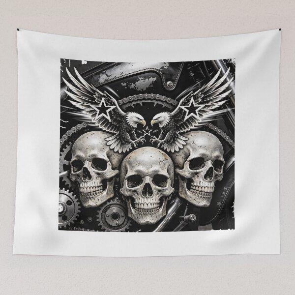 Item preview, Three Skulls with Eagles and Gears – Biker Art designed and sold by wojtas90.