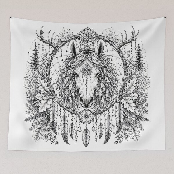 Item preview, Horse Dreamcatcher Mandala Art | Forest Spirit Horse Illustration | Sacred Geometry Bohemian Line Art designed and sold by suryabumblee.