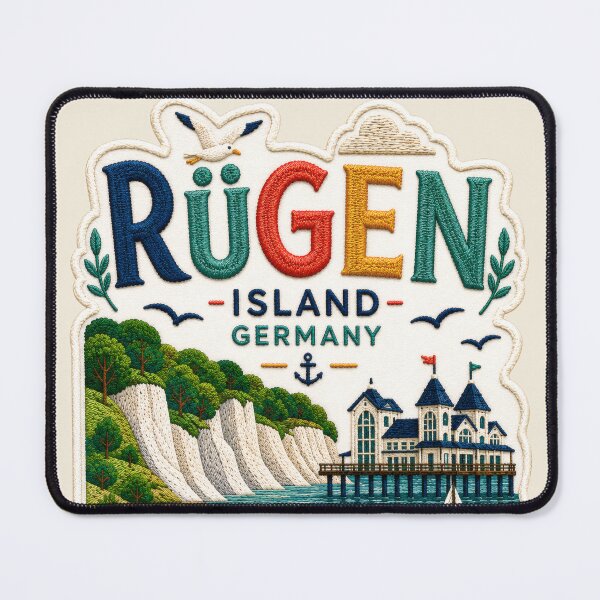 Item preview, Rügen Island Germany Embroidered Coastal Travel Poster designed and sold by Witsprings.