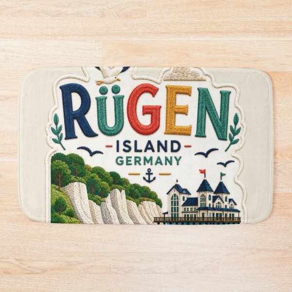Item preview, Rügen Island Germany Embroidered Coastal Travel Poster designed and sold by Witsprings.