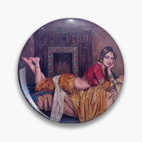 Item preview, Dreaming in Gold Classical Oil Portrait of Young Indian Woman in Heritage Setting designed and sold by ARTCREATESHOP.