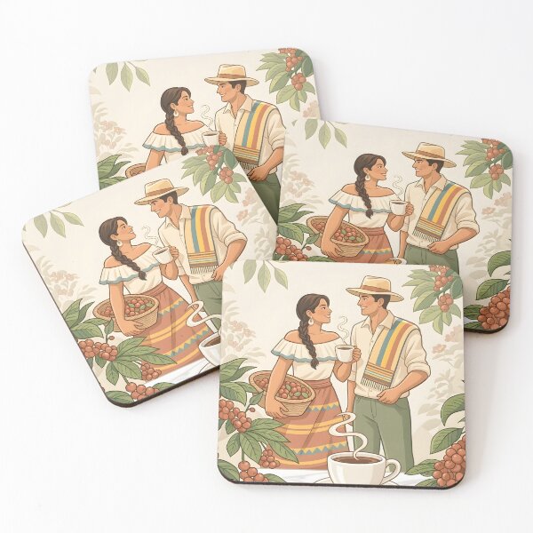 Item preview, Colombian Coffee Love | Romantic Coffee Farm Folk Art Illustration designed and sold by QuietWallStudio.