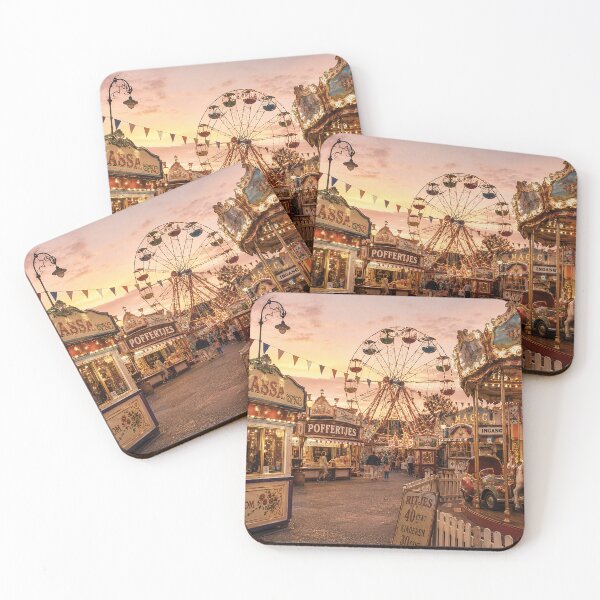 Item preview, Vintage Dutch Fairground at Sunset – Nostalgic Carnival Ferris Wheel Wall Art Print designed and sold by Hookesmode.