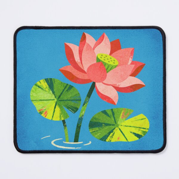 Item preview, Lotus Flower Retro Illustration — Pink Lotus & Lily Pads on Blue designed and sold by bloom&trowel.