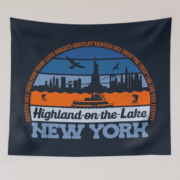 Item preview, Highland-on-the-Lake New York Sunset Retro Vintage Local Pride Logo designed and sold by CRHPOD20.