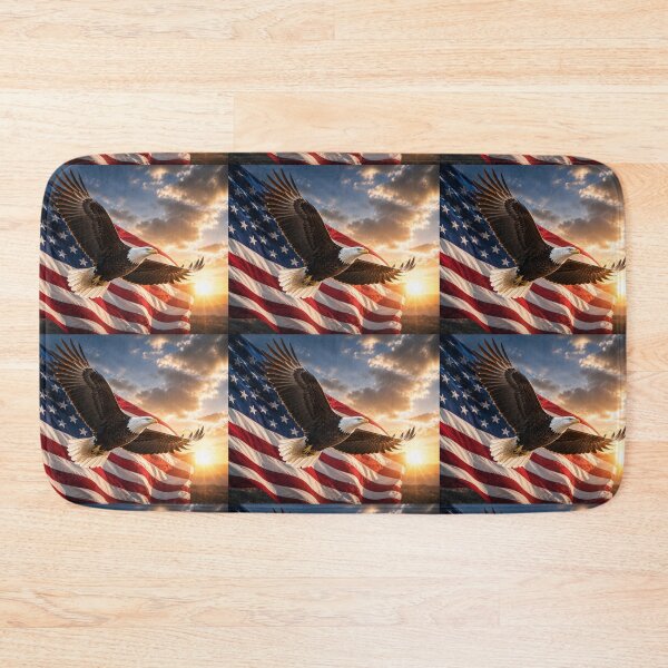 Item preview, Majestic Bald Eagle and American Flag at Sunrise – Patriotic USA Wall Art Print designed and sold by Hookesmode.