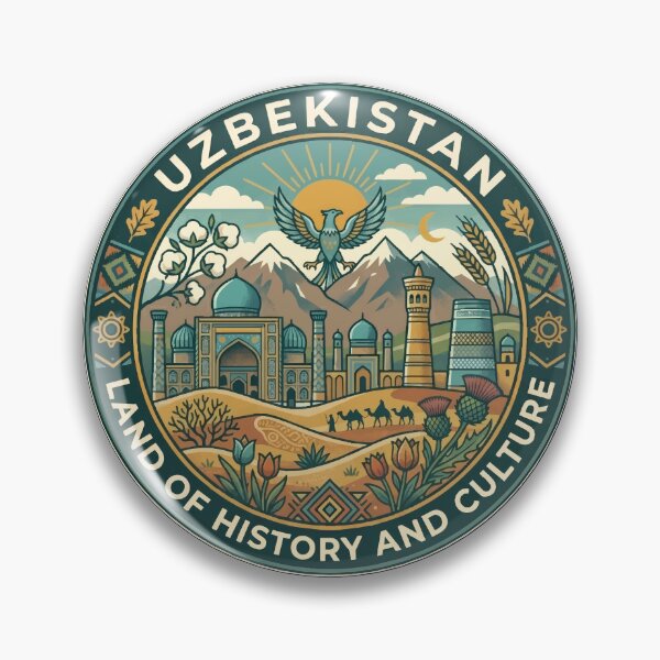 Item preview, Uzbekistan Illustration Travel Art Badge designed and sold by KrisSidDesigns.