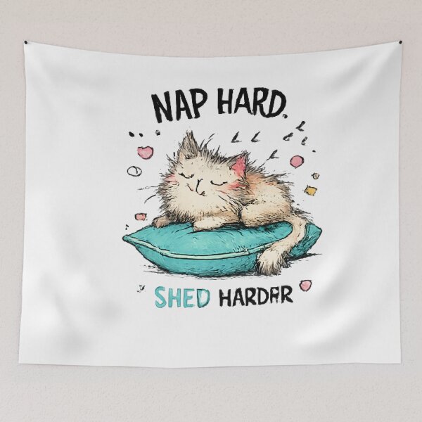 Item preview, Nap Hard Shed Harder Funny Cat Sticker – Cute Sleepy Cat Gift designed and sold by vansaidshop ⭐⭐⭐⭐⭐.