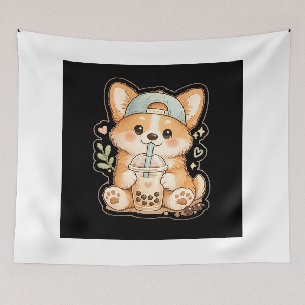 Item preview, Cute Corgi Bubble Tea Sticker – Kawaii Puppy T-Shirt Design designed and sold by Your143artist.