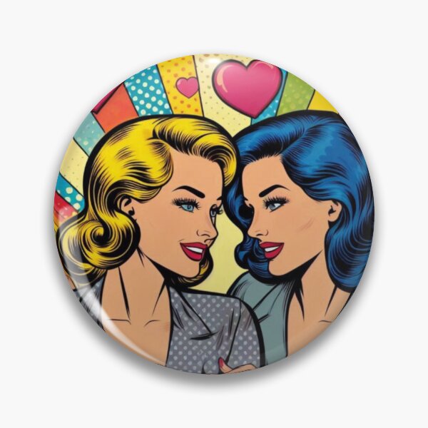 Item preview, Retro Pop Art Lesbian Couple | Rainbow Hearts Vintage WLW Pride designed and sold by IRON SIREN.