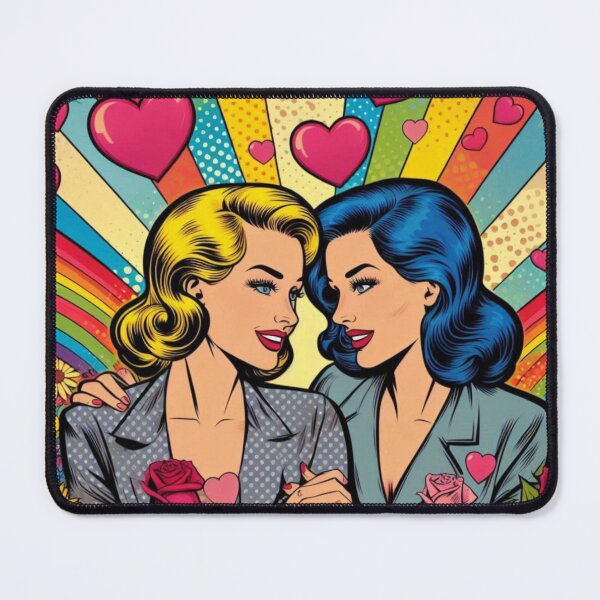 Item preview, Retro Pop Art Lesbian Couple | Rainbow Hearts Vintage WLW Pride designed and sold by IRON SIREN.