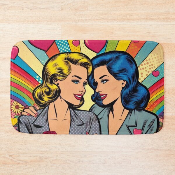 Item preview, Retro Pop Art Lesbian Couple | Rainbow Hearts Vintage WLW Pride designed and sold by IRON SIREN.