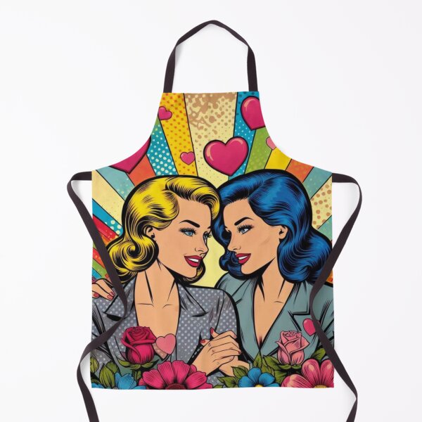 Item preview, Retro Pop Art Lesbian Couple | Rainbow Hearts Vintage WLW Pride designed and sold by IRON SIREN.