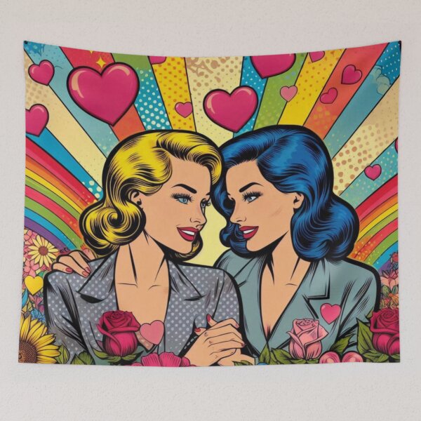 Item preview, Retro Pop Art Lesbian Couple | Rainbow Hearts Vintage WLW Pride designed and sold by IRON SIREN.