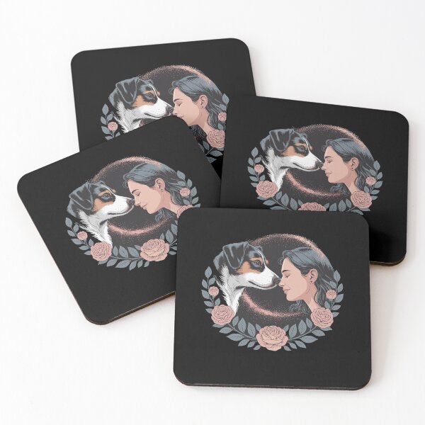 Item preview, Dog Mom Love Portrait Woman And Dog Nose To Nose With Floral Roses Circle designed and sold by yoddel.