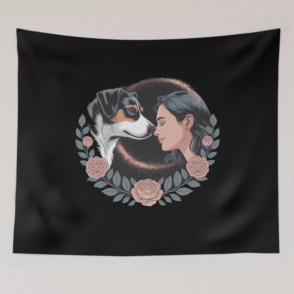 Item preview, Dog Mom Love Portrait Woman And Dog Nose To Nose With Floral Roses Circle designed and sold by yoddel.