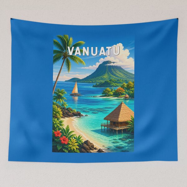 Item preview, Vanuatu Illustration Travel Art Vintage designed and sold by KrisSidDesigns.