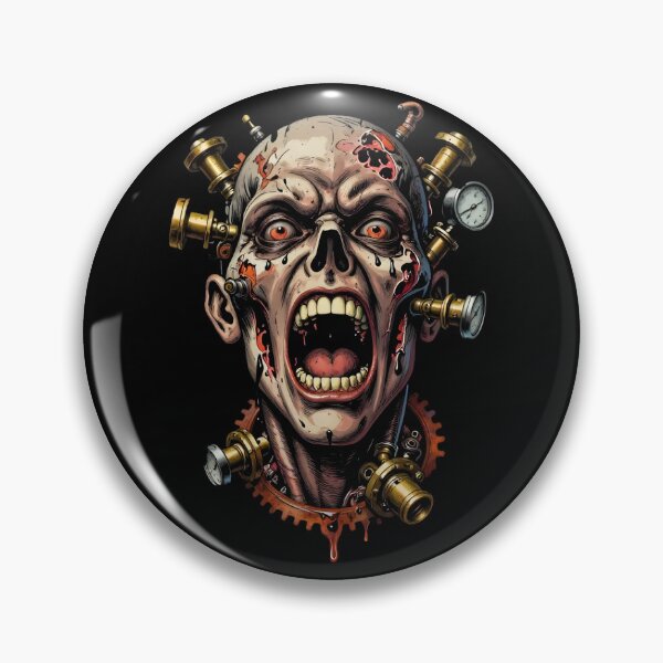 Item preview, Screaming Steampunk Zombie Skull with Industrial Pressure Gauges designed and sold by coretrophia.