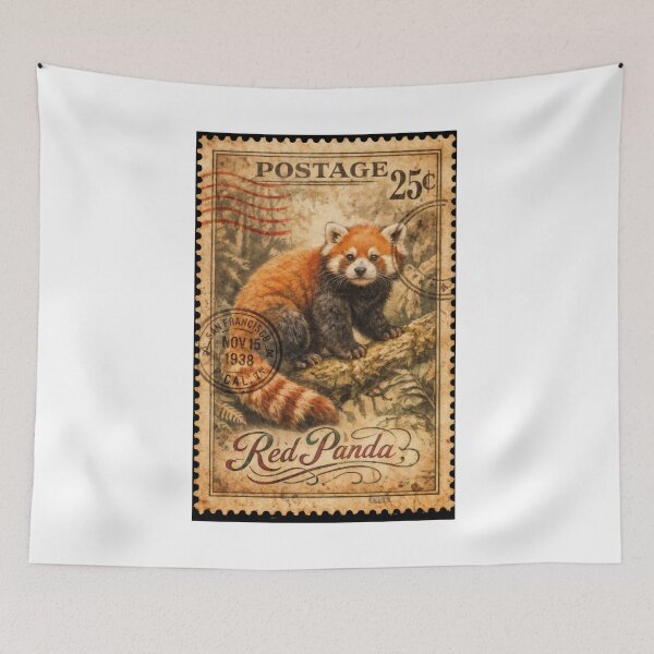 Item preview, Wall Art - Postcard - Vintage Red Panda Postage Charm designed and sold by ForeverPrintsOK.