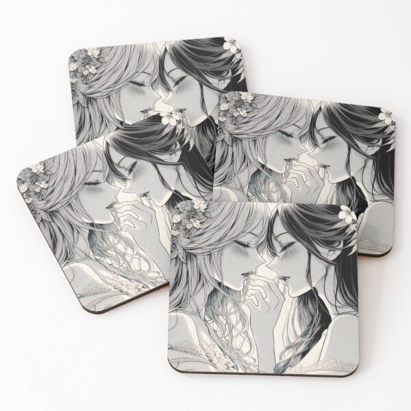 Item preview, Yuri Manga Art | Lesbian Couple Black White | Flower Crown Romance designed and sold by IRON SIREN.