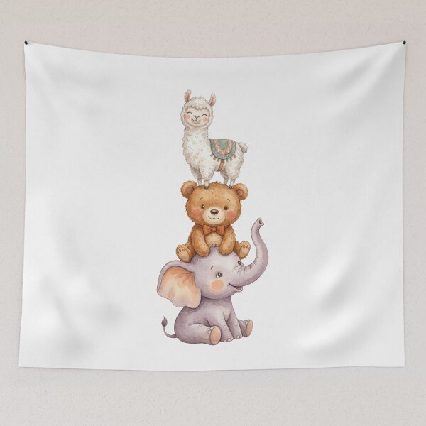 Item preview, Cute Animal Stack Elephant Bear Llama Nursery Art designed and sold by artbywafa2025.