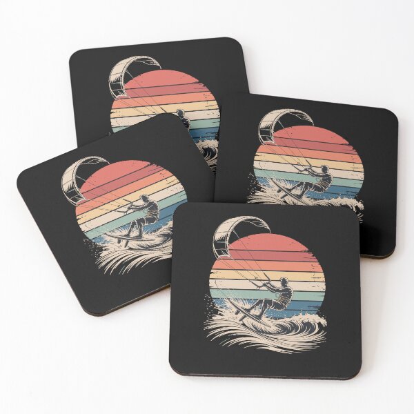Item preview, Retro Sunset Kitesurfing Vintage Style Kiteboarder Riding Ocean Wave For Surfers And Beach Lovers designed and sold by yoddel.