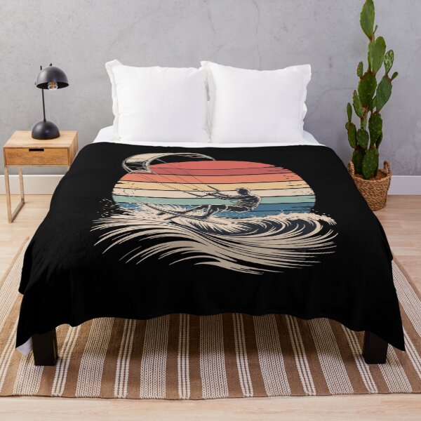 Item preview, Retro Sunset Kitesurfing Vintage Style Kiteboarder Riding Ocean Wave For Surfers And Beach Lovers designed and sold by yoddel.