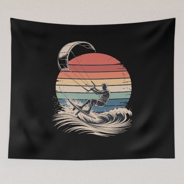 Item preview, Retro Sunset Kitesurfing Vintage Style Kiteboarder Riding Ocean Wave For Surfers And Beach Lovers designed and sold by yoddel.